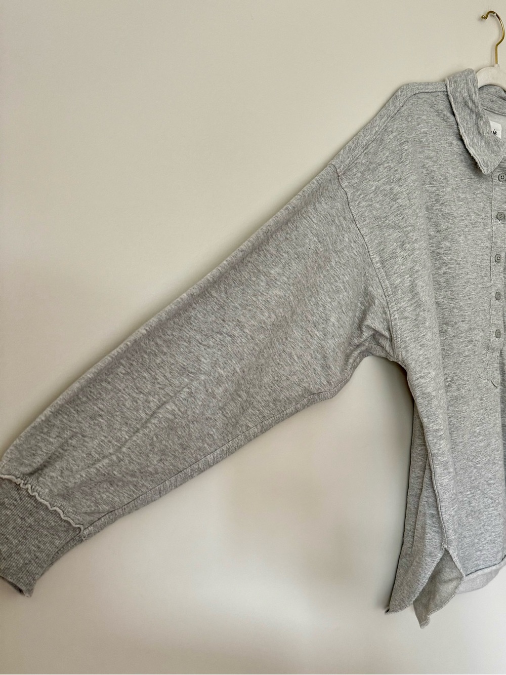 Aerie 100% Cotton Take It Easy Popover Polo Sweatshirt, Medium Heather Grey – M - Picture 4 of 8